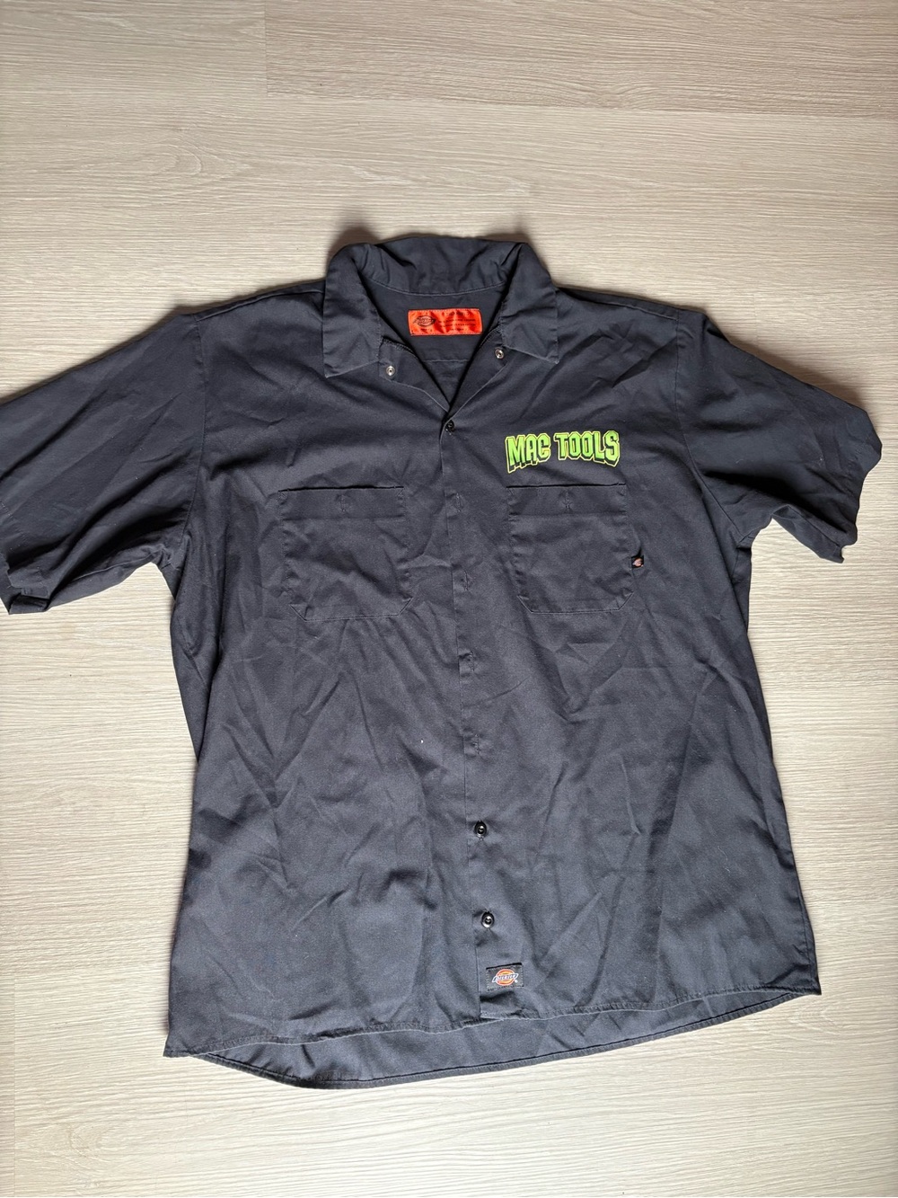 Dickies Black Short Sleeve Work Shirt with Neon Green 'MAC TOOLS' Logo